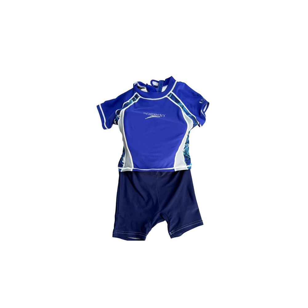 Speedo UV Sun Suit Kids‎ Small Blue Short Sleeve One Piece Rashguard Swimwear